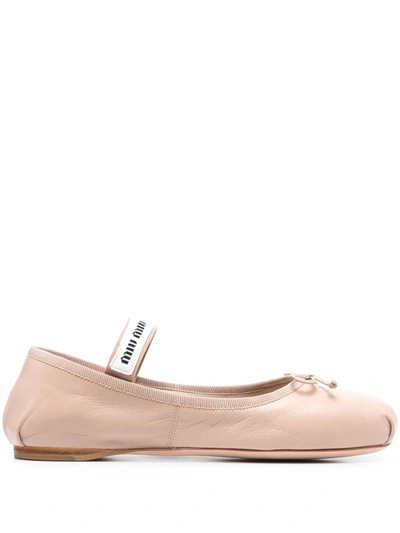 Miu Miu Logo-print Leather Ballerina Shoes In Pink