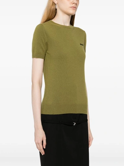 Miu Miu Logo-intarsia Cashmere Top In F0613 Felce