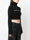 Palm Angels All Roads Text Detail Cropped Turtleneck In Black White