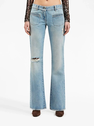 Palm Angels Distressed Flared Jeans In Light Blue