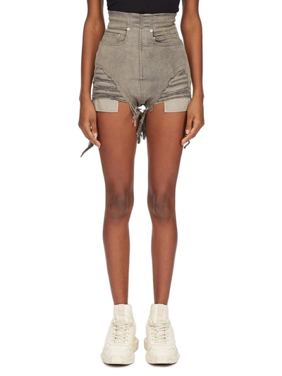 Rick Owens Drkshdw Gray Dirt Denim Shorts In 58 Mineral Fringed