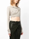 Rick Owens Draped Cotton Crop Top In 08 Pearl