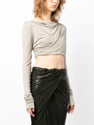 Rick Owens Draped Cotton Crop Top In 08 Pearl