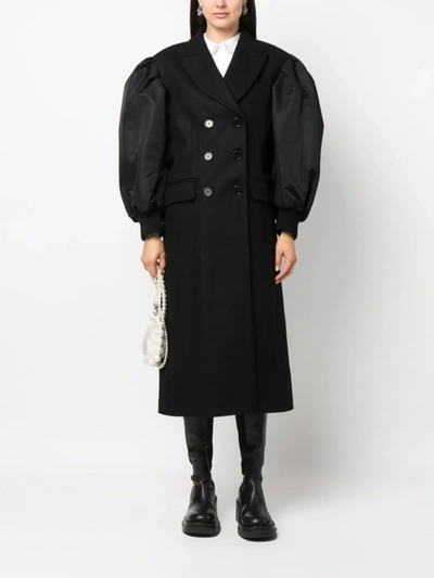 Simone Rocha 双排扣羊毛混纺外套 In Black