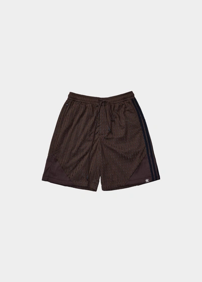 Song For The Mute X Adidas Brand-stripe Recycled Polyester Shorts In Brown