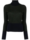 Thom Browne Woman Green And Black Wool Turtleneck Sweater In 310 Dark Green