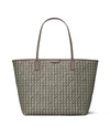 Tory Burch 'ever Ready' Grey Tote Bag With Logo Patch On The Front And All-over Double T Motif In Zinc