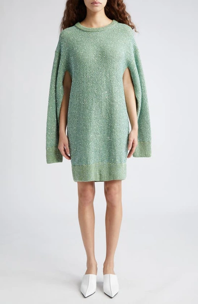 Stella Mccartney Paillette Rib Mini Sweater Dress In Mint