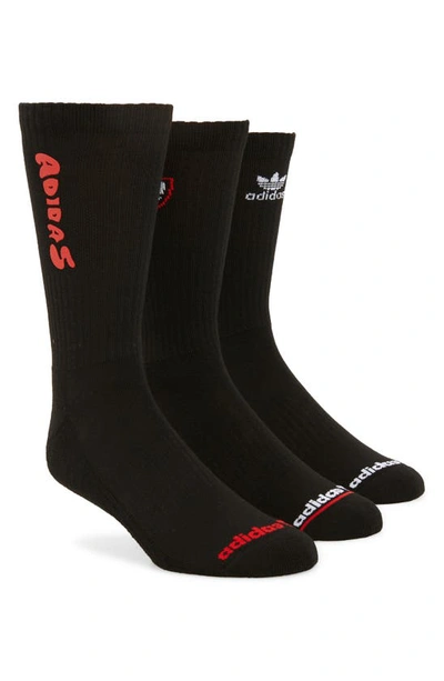 Adidas Originals Mens  Street 3 Pack Crew Socks In Black/red