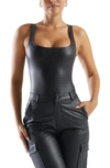 NAKED WARDROBE THE CROCODILE COLLECTION CROC EMBOSSED FAUX LEATHER TANK BODYSUIT