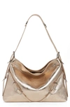 Givenchy Medium Voyou Metallic Leather Hobo Bag In Dusty Gold