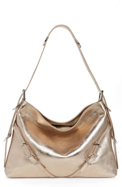 GIVENCHY GIVENCHY MEDIUM VOYOU METALLIC LEATHER HOBO BAG