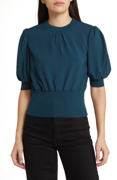 French Connection Jenna Mixed Knit Top In Deep Teal