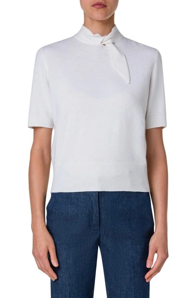 Akris Cashmere Short Pullover With Knot Detail In Ecru