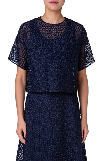 AKRIS FLORAL EMBROIDERED ORGANZA TOP