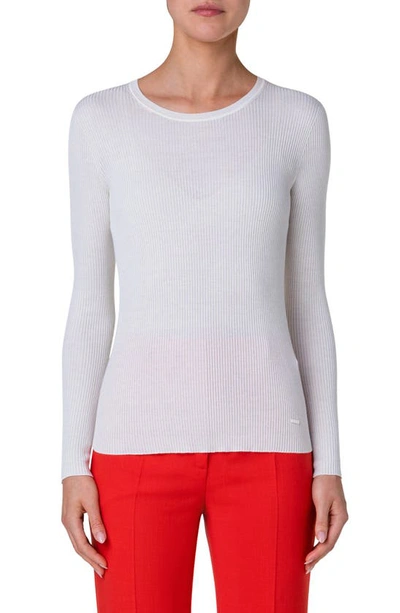 AKRIS RIB SILK & COTTON CREWNECK SWEATER