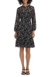 Maggy London Floral Lace Long Sleeve Fit & Flare Dress In Black Multi