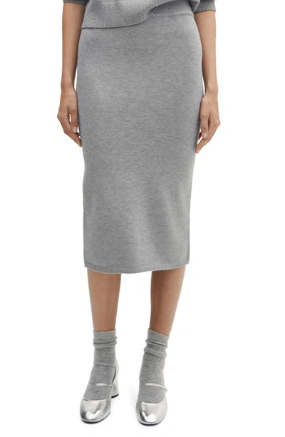 Mango Women's Long Knitted Skirt In Medium Heather Gray