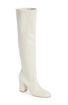 Stuart Weitzman Yuliana Leather Knee Boots In Perla Light Gray