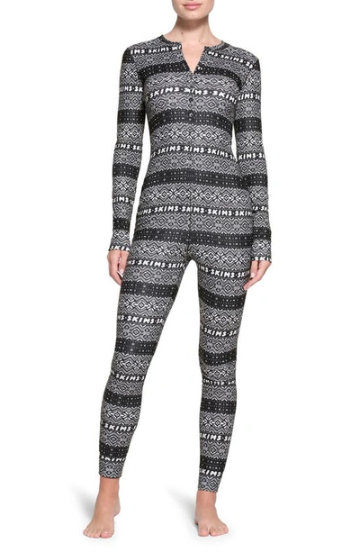 Skims Henley Pajama Jumpsuit In Multi-coloured