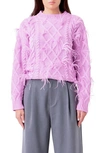 ENDLESS ROSE ENDLESS ROSE FEATHER TRIM CABLE KNIT SWEATER