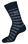 Hugo Boss Regular-length Striped Socks In A Mercerized Cotton Blend In Dark Blue