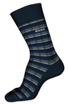 Hugo Boss Regular-length Striped Socks In A Mercerized Cotton Blend In Blue