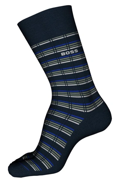 Hugo Boss Regular-length Striped Socks In A Mercerized Cotton Blend In Dark Blue