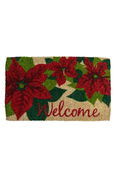 Entryways Poinsettia Welcome Handwoven Coconut Fiber Doormat In Red