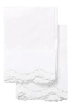 Melange Set Of 2 Double Scallop Embroidered 300 Thread Count Cotton Pillowcases In White