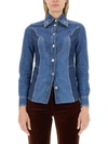 Etro Denim Design Slim Fit Shirt In Blue