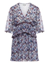 Ganni Pleated Mini Dress With Floral Motif In Multicolour
