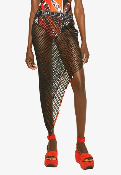 Pucci Asymmetric Midi Mesh Skirt In Black