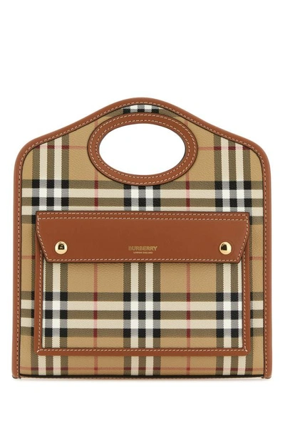 BURBERRY BURBERRY WOMEN PRINTED CANVAS AND LEATHER MINI POCKET HANDBAG