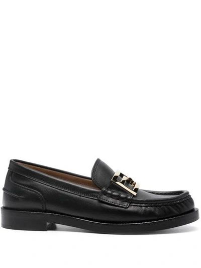 FENDI FENDI WOMEN FF LOGO-PLAQUE LEATHER LOAFERS