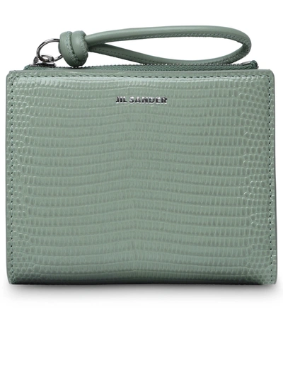 Jil Sander Woman Pastel Green Calf Leather Wallet In Blue