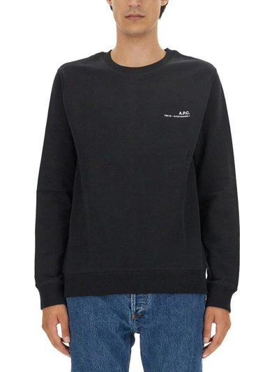 Apc A.p.c. Logo Printed Crewneck Sweatshirt In Black