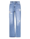 Area Straight Trousers With Distressed And Embellished Patches In Blue