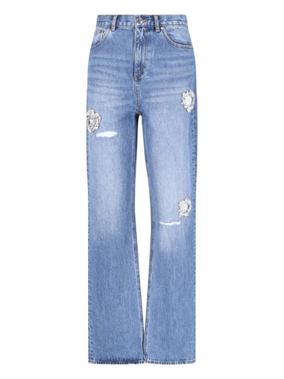 Area Embellished Distressed Straight Leg Jeans In Blue