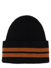 Zegna Black Striped Wool Beanie In Black