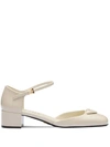 Prada Women's Open-sided Patent Leather Pumps In White