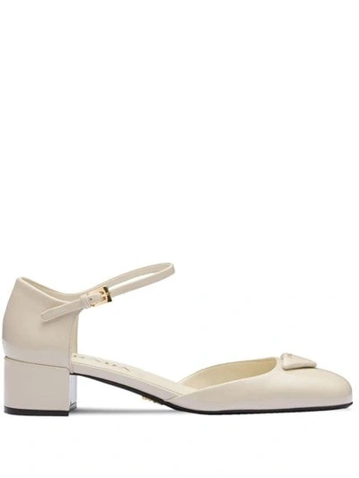 Prada Women's Open-sided Patent Leather Pumps In White