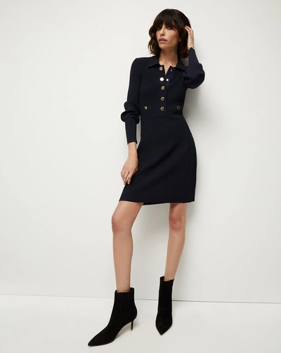 Veronica Beard Lauper Ribbed Button-front A-line Mini Dress In Navy