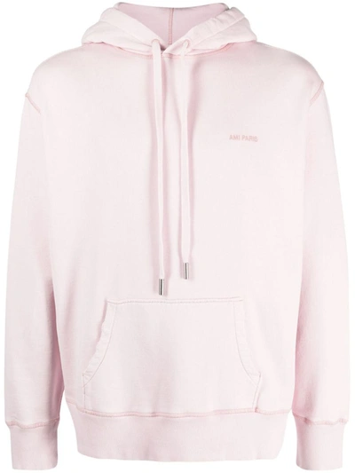 Ami Alexandre Mattiussi Ami Logo Embroidered Drawstring Hoodie In Powder