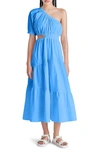 Steve Madden Leena Cutout One-shoulder Cotton Midi Dress In Indigo