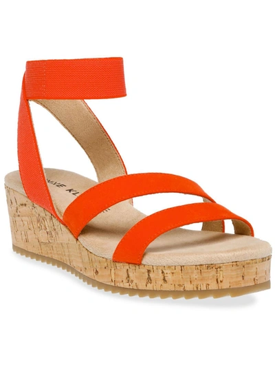 Anne Klein Alyson Womens Ankle Strap Slingback Wedge Sandals In Orange