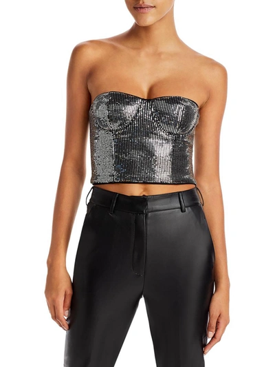 Aqua Womens Sequined Strapless Cropped In Black