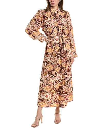 Beulah Accordion Pleated Midi Dress In Brown