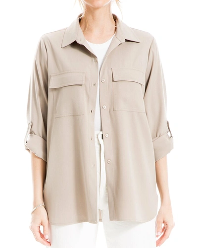 Max Studio Tab Sleeve Button Front Shirt In Beige