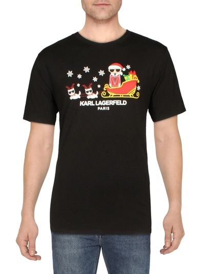 Karl Lagerfeld Holiday Mens Cotton Crew Neck Graphic T-shirt In Black